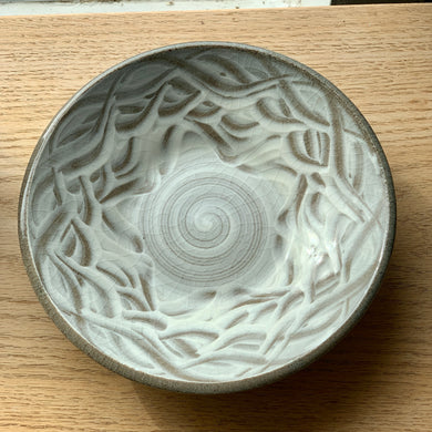 Large Wide Wave Slip Decorated Bowl